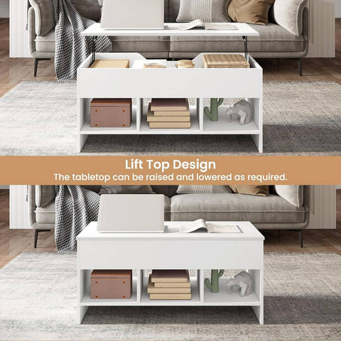 Rootz Multifunctional Lift Coffee Table - Convertible Table - Adjustable Desk - Space-Saving, Versatile, Durable - Class E1 Wood - 96cm x 45cm x 51cm (Closed); 96cm x 60.5cm x 72.5cm (Open)