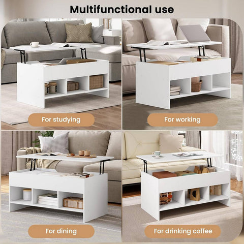 Rootz Multifunctional Lift Coffee Table - Convertible Table - Adjustable Desk - Space-Saving, Versatile, Durable - Class E1 Wood - 96cm x 45cm x 51cm (Closed); 96cm x 60.5cm x 72.5cm (Open)