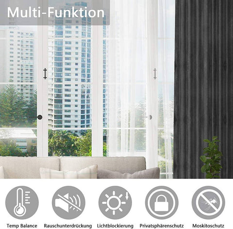 Rootz Dignification Curtains Set - Eyelet Curtains -Grey Drapes - Energy-Saving & Sound-Absorbing - 140x245cm