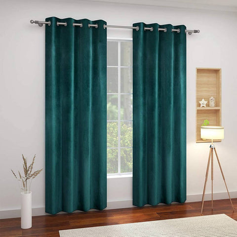 Rootz Green Curtain - Eyelet Curtains - Velvet Drapes - Thermal Insulation - 140x245 cm