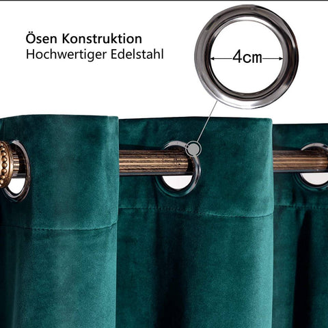Rootz Green Curtain - Eyelet Curtains - Velvet Drapes - Thermal Insulation - 140x245 cm