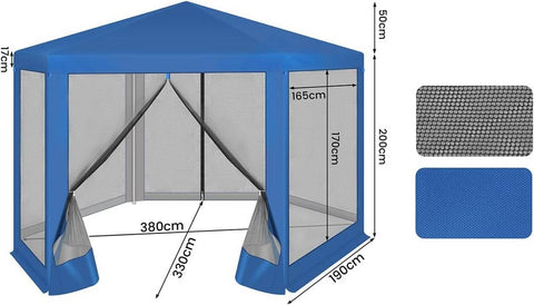 Rootz Outdoor Gazebo - Garden Pavilion - Protective Shelter - UV and Shade Protection - Breathable Mosquito Net - Easy Assembly - 380cm x 250cm x 328cm