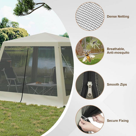 Rootz Outdoor Pavilion - Gazebo - Garden Shelter - UV Protection - Insect-Free Mesh - Sturdy Metal Frame - 300cm x 250cm x 300cm