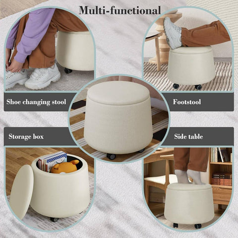 Rootz Multifunctional Ottoman - Storage Stool - Versatile Footrest - Comfortable Linen Upholstery - Hidden Storage - Easy Mobility - 35cm x 40cm