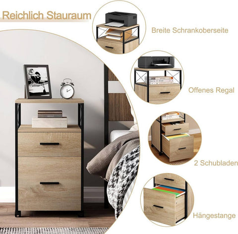 Rootz Rolling Cabinet - Mobile Filing Cabinet - Storage Unit - Versatile & Durable - Lockable Wheels - E1 Class Wood & Metal - 40cm x 69cm x 40cm