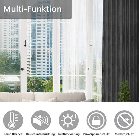 Rootz 1 Piece Grey Curtain - Light-Blocking - Insulating - Velvet Fabric - 300g/m² - 140cm x 245cm
