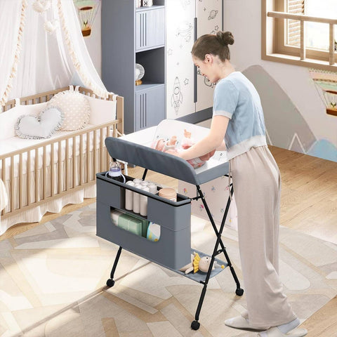 Rootz Adjustable Baby Changing Table - Diaper Station - Nursery Furniture - Safe and Secure with Safety Locks - Height Adjustable for Comfort - Portable with Storage - 77cm x (95-101)cm x 76cm