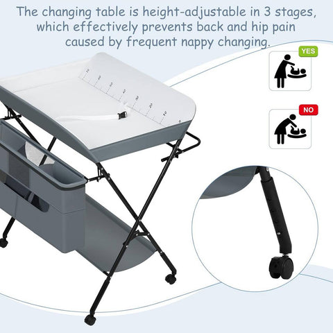 Rootz Adjustable Baby Changing Table - Diaper Station - Nursery Furniture - Safe and Secure with Safety Locks - Height Adjustable for Comfort - Portable with Storage - 77cm x (95-101)cm x 76cm