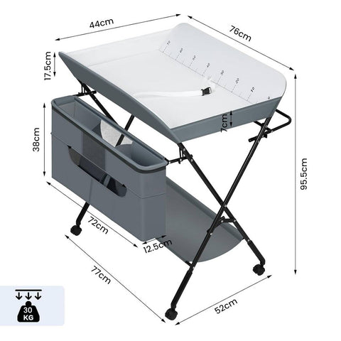 Rootz Adjustable Baby Changing Table - Diaper Station - Nursery Furniture - Safe and Secure with Safety Locks - Height Adjustable for Comfort - Portable with Storage - 77cm x (95-101)cm x 76cm