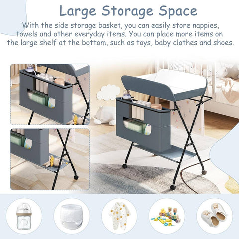 Rootz Adjustable Baby Changing Table - Diaper Station - Nursery Furniture - Safe and Secure with Safety Locks - Height Adjustable for Comfort - Portable with Storage - 77cm x (95-101)cm x 76cm
