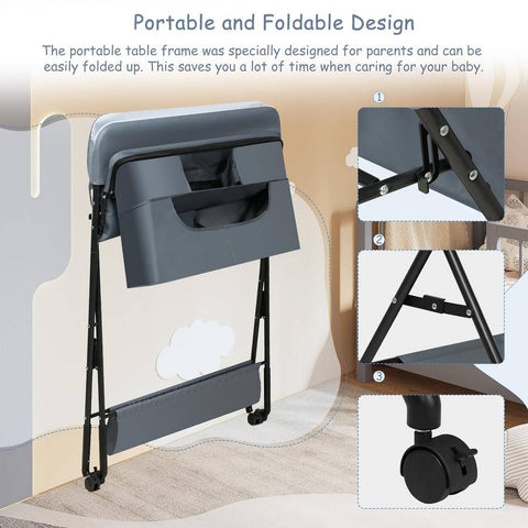 Rootz Adjustable Baby Changing Table - Diaper Station - Nursery Furniture - Safe and Secure with Safety Locks - Height Adjustable for Comfort - Portable with Storage - 77cm x (95-101)cm x 76cm