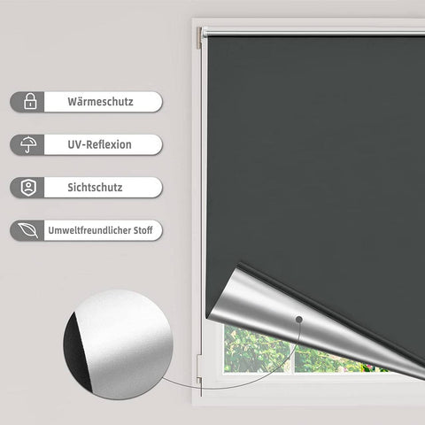 Rootz Dignification Roller Blind - Blackout Shade - UV Protection Blinds - Thermal Insulation - 60cm x 160cm Black