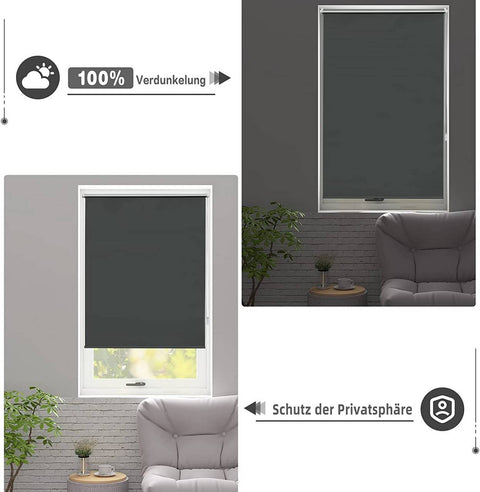 Rootz Roller Blind - Thermorollo - Darkening Window Shade - Heat Insulation - 80x130cm Black - 100% Polyester, Easy Install, No Drill