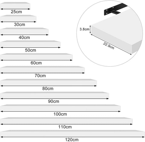 Rootz Set of 2 Wall Shelves - Floating Shelves - Display Ledges - Durable MDF & PVC Veneer - Moisture-Resistant - Versatile - Easy Installation - 25cm to 120cm x 22.9cm x 3.8cm