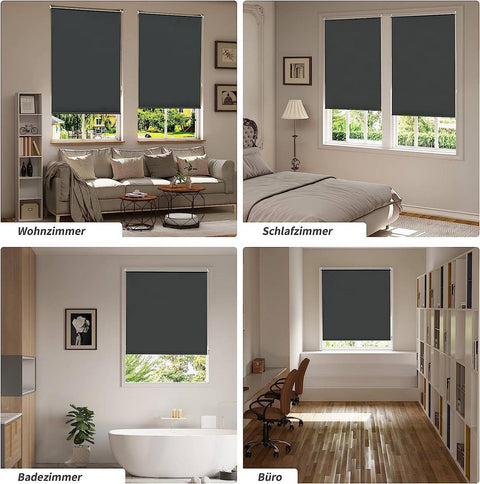 Rootz Dimout Roller Blind - Thermal Shade - Window Covering - Heat Insulation - Black- 70cm x 130cm - No Drilling Needed