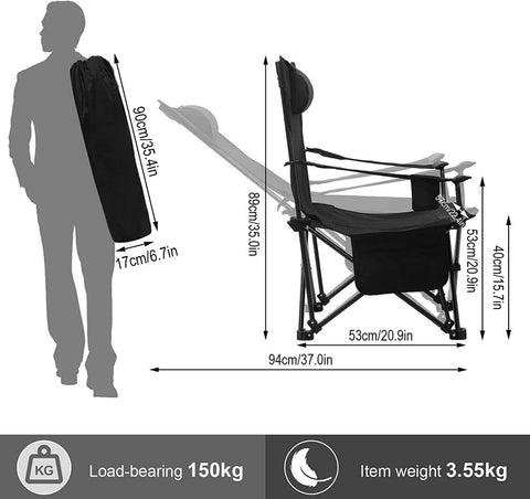 Rootz Ultimate Outdoor Folding Chair - Portable Chair - Adjustable Chair - Durable 600D Oxford Fabric - Lightweight & Compact - Includes Cup Holder - 58.5cm x 88.5cm x 83cm (Sitting), 101cm x 70cm x 83cm (Lying)