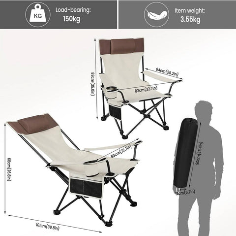 Rootz Ultimate Outdoor Folding Chair - Portable Chair - Adjustable Lounge Chair - Durable 600D Oxford Fabric - Lightweight & Compact - Adjustable Backrest - 58.5cm x 88.5cm x 83cm (Sitting), 101cm x 70cm x 83cm (Lying)