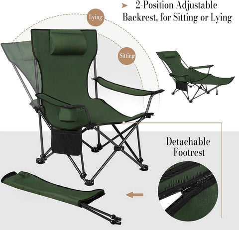Rootz Ultimate Outdoor Folding Chair - Fishing Chair - Portable Lounge Chair - Versatile, Durable, Lightweight - 600D Oxford Fabric - 115cm x 88.5cm x 84cm (sitting), 160cm x 44cm x 84cm (lying down)