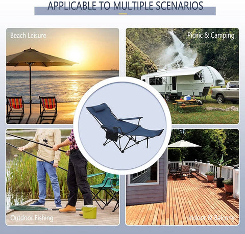 Rootz Ultimate Outdoor Folding Chair - Adjustable Fishing Chair - Portable Camping Seat - Adjustable, Lightweight, Durable - 115cm x 88.5cm x 84cm (sitting), 160cm x 44cm x 84cm (lying down) - Blue