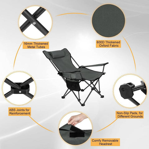 Rootz Ultimate Outdoor Folding Chair - Portable Chair - Adjustable Chair - Durable 600D Oxford Fabric - Lightweight & Compact - Adjustable Backrest - 58.5cm x 88.5cm x 83cm (Sitting), 101cm x 70cm x 83cm (Lying)