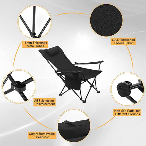 Rootz Ultimate Outdoor Folding Chair - Portable Chair - Adjustable Chair - Durable 600D Oxford Fabric - Lightweight & Compact - Includes Cup Holder - 58.5cm x 88.5cm x 83cm (Sitting), 101cm x 70cm x 83cm (Lying)