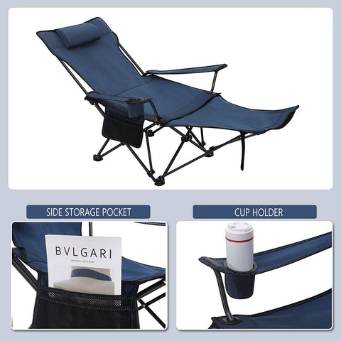 Rootz Ultimate Outdoor Folding Chair - Adjustable Fishing Chair - Portable Camping Seat - Adjustable, Lightweight, Durable - 115cm x 88.5cm x 84cm (sitting), 160cm x 44cm x 84cm (lying down) - Blue