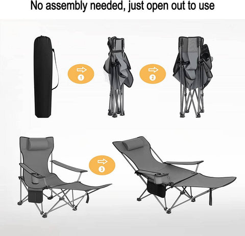 Rootz Ultimate Outdoor Folding Chair - Adjustable Chair - Portable Chair - Comfortable, Lightweight, Durable - 600D Oxford Fabric - 115cm x 88.5cm x 84cm (Sitting), 160cm x 44cm x 84cm (Lying Down)