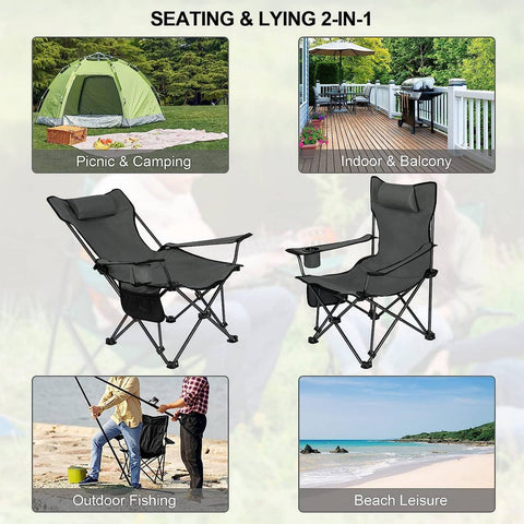 Rootz Ultimate Outdoor Folding Chair - Portable Chair - Adjustable Chair - Durable 600D Oxford Fabric - Lightweight & Compact - Adjustable Backrest - 58.5cm x 88.5cm x 83cm (Sitting), 101cm x 70cm x 83cm (Lying)