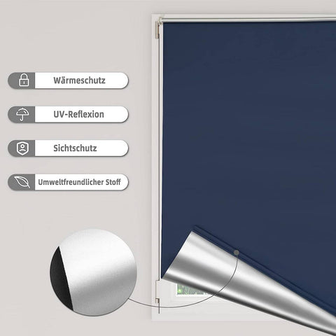 Rootz Thermal Roller Blind - Energy Efficient Window Covering - Sun Protection Shade - Easy Installation - Blue 110x160cm - Child Safe Chain Control