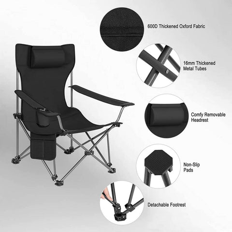 Rootz Ultimate Outdoor Folding Chair - Adjustable Deck Chair - Portable Fishing Chair - Versatile, Durable, Lightweight - 600D Oxford Fabric - 115cm x 88.5cm x 84cm (Sitting), 160cm x 44cm x 84cm (Lying Down)
