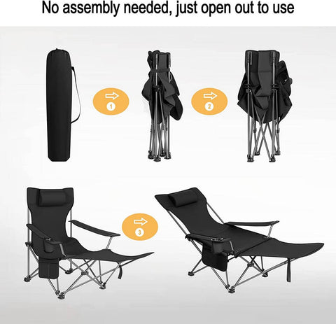 Rootz Ultimate Outdoor Folding Chair - Adjustable Deck Chair - Portable Fishing Chair - Versatile, Durable, Lightweight - 600D Oxford Fabric - 115cm x 88.5cm x 84cm (Sitting), 160cm x 44cm x 84cm (Lying Down)