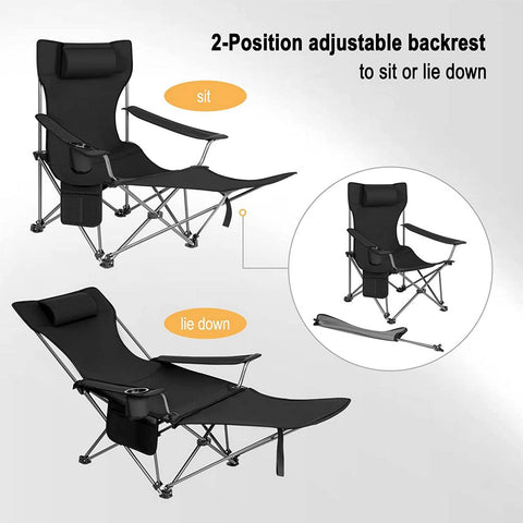 Rootz Ultimate Outdoor Folding Chair - Adjustable Deck Chair - Portable Fishing Chair - Versatile, Durable, Lightweight - 600D Oxford Fabric - 115cm x 88.5cm x 84cm (Sitting), 160cm x 44cm x 84cm (Lying Down)