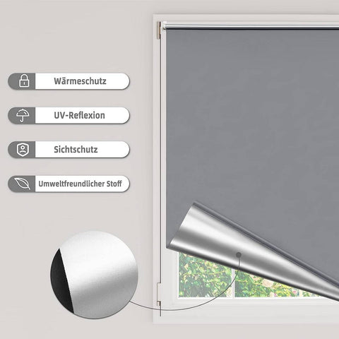 Rootz Roller Blind - Thermal Blind - Blackout Shade - Heat Insulation - Grey - 85cm x 120cm
