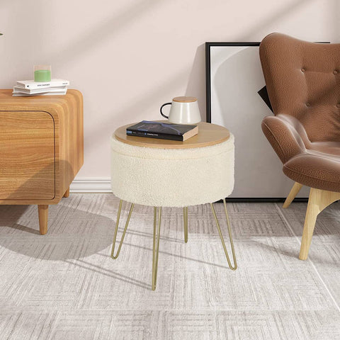 Rootz multifunctionele kruk - opbergpoef - converteerbare bijzettafel - comfortabele zitplaats - verborgen opbergruimte - veelzijdig dienbladblad - teddyfleece, MDF, metalen poten - 39 cm x 44 cm