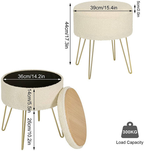 Rootz multifunctionele kruk - opbergpoef - converteerbare bijzettafel - comfortabele zitplaats - verborgen opbergruimte - veelzijdig dienbladblad - teddyfleece, MDF, metalen poten - 39 cm x 44 cm