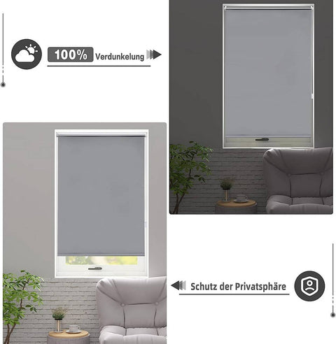 Rootz Roller Blind - Thermorollo - Blackout Shade - Heat Insulation - Easy Installation - Grey 80x120cm - Privacy Protection