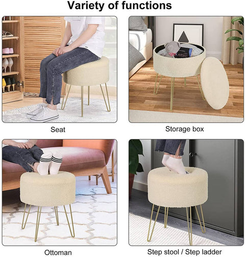 Rootz Multifunctional Stool - Storage Ottoman - Convertible Side Table - Comfortable Seating - Hidden Storage - Versatile Tray Top - Teddy Fleece, MDF, Metal Legs - 39cm x 44cm