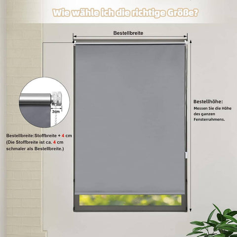 Rootz Dignification Roller Blind - Blackout Blinds - UV Protection Shades - Heat Insulation - 60x160cm - Grey - No Drilling Required