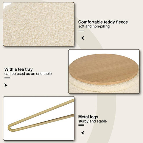 Rootz multifunctionele kruk - opbergpoef - converteerbare bijzettafel - comfortabele zitplaats - verborgen opbergruimte - veelzijdig dienbladblad - teddyfleece, MDF, metalen poten - 39 cm x 44 cm