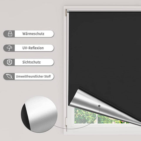 Rootz Black Roller Blind - Dimming Blind - Thermal Window Shade - Blocks UV Rays - 90cm x 160cm