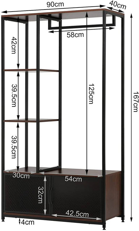 Rootz Kledingrek met opbergkast - Garderobeorganisator - Kledingstandaard - Gemakkelijk schoon te maken - Prachtig design - Hoge kwaliteit - 90 cm x 40 cm x 167 cm