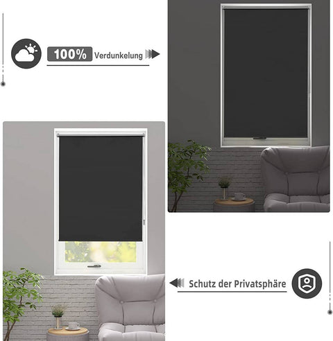 Rootz Black Roller Blind - Darkening Shade - Thermal Blind - Sun and UV Protection - 105x160cm