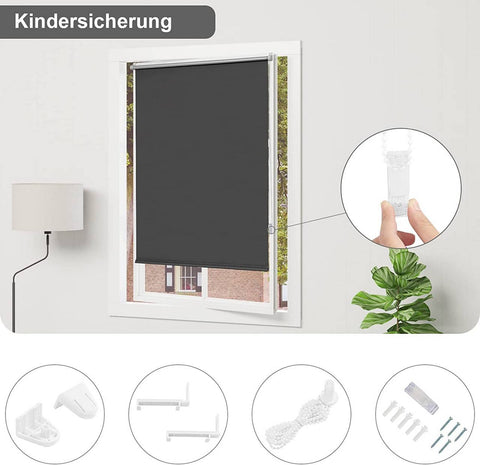 Rootz Roller Blind - Darkening Blind - Thermal Roller Shade - Energy Efficient - 80x210cm Black