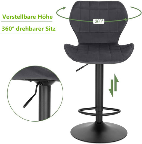 Rootz Velvet Swivel Bar Stool - Adjustable Counter Chair - Rotating Seat - Comfortable, Secure, Stylish - 48cm x 38cm x 60-82cm