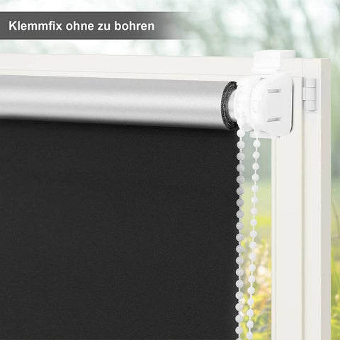 Rootz Black Darkening Roller Blind - Window Shade - Room Darkener - UV Protection - 110x160cm - Easy Install - No Drilling Required