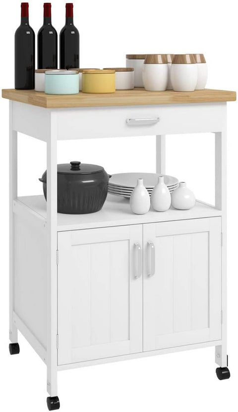Rootz Multifunctional Kitchen Trolley - Serving Cart - Storage Trolley - Durable MDF & Rubberwood - Easy Mobility - Efficient Storage - Simple Assembly - 60cm x 90cm x 44.5cm