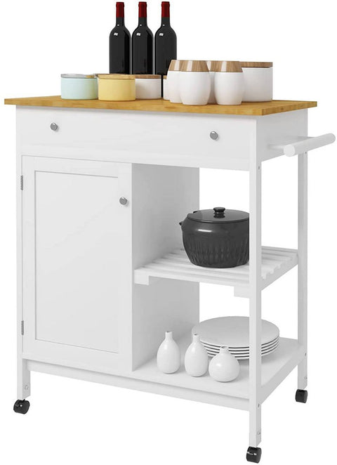 Rootz Multifunctional Kitchen Trolley - Storage Cart - Serving Trolley - Durable MDF and Bamboo - Easy Mobility - Versatile Use - 75cm x 89cm x 44cm