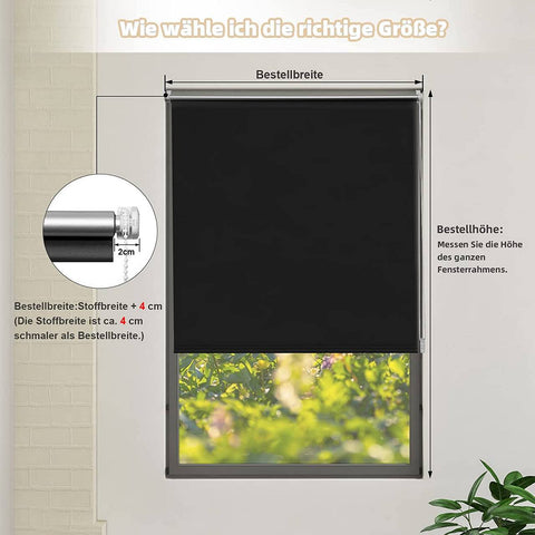Rootz Black Roller Blind - Darkening Blind - Thermal Window Covering - Heat Insulation - 100cm x 160cm - Moisture Resistant - Easy Installation