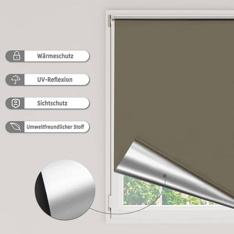 Rootz Roller Blind - Dilment Blind - Thermorollo - Excellent Heat Insulation - Brown- 105x160cm - No Drill Install