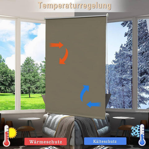 Rootz Thermal Roller Blind - Window Shade - Sun and Privacy Protector - Taupe - Heat Insulation - 95x160cm Rod Mounted